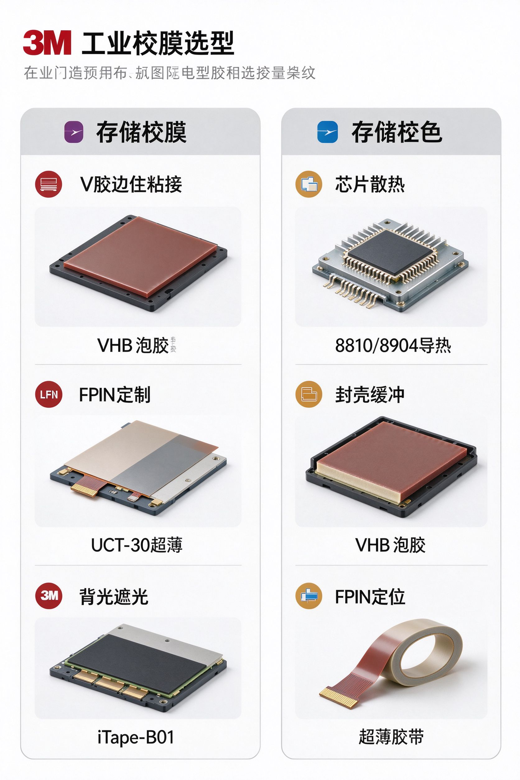 3M工业胶带在显示模组与存储模组中的选型总览图