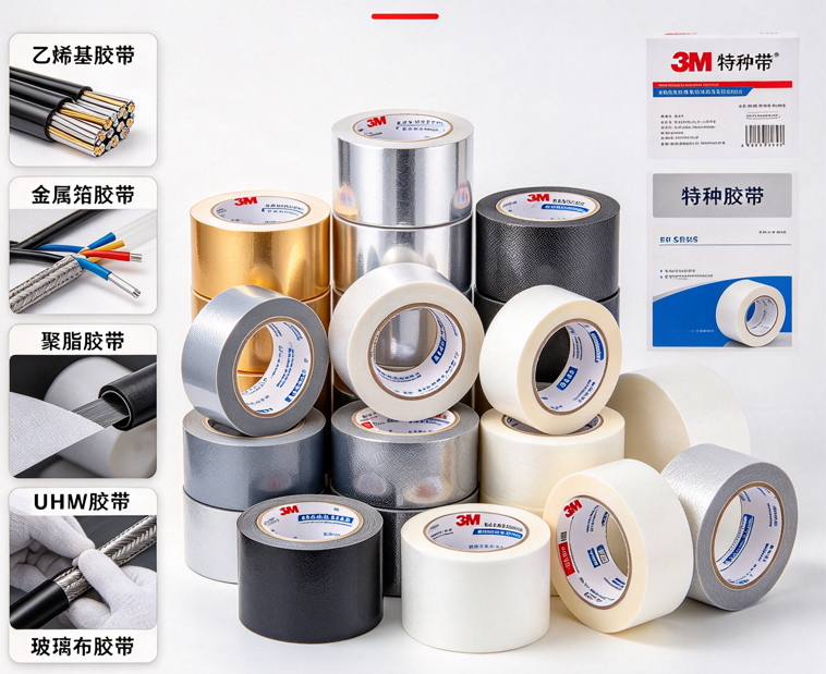 3M特种胶带产品全系列实拍图：乙烯基、金属箔、聚酯、UHMW、玻璃布胶带